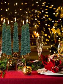 5支圣诞树造型无焰锥形蜡烛，带遥控定时器，3D火焰效果绿色LED烛台，营造圣诞家居氛围 - 綠色 - 查看 10