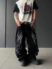 1pc Vintage American Style Embroidered Men's Casual Loose Fit Versatile Jeans Pants (Product Does Not Include Belt And Accessories) - màu đen - Xem 5