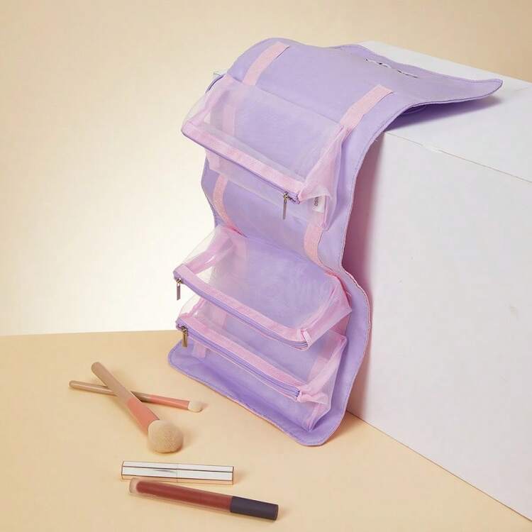 MINISO Snoopy Colorful Life Series Foldable Makeup Bag. With A Gentle Light Purple Color Scheme. The Foldable Design Saves Space And Is Convenient For Storage And Carrying. (1 PC) - Purple - View 4