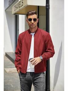 - chamarra ligera para hombre, estilo casual, rompevientos con cierre, para exteriores - Rojo vino - View 4