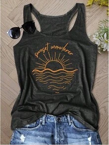 Graphic Tees For Women Summer Tank Tops Vacation Outfits For Women Country Concert Tops Summer Racer Back Tank Tops - Hoàng hôn/Xám đậm - Xem 2