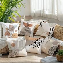 6 件套极简主义日常抽象棕色叶子几何图案靠垫套，单面印花天鹅绒材质，45*45/50*50/40*40CM 枕套适用于现代简约沙发客厅装饰、礼物、派对装饰 - 咖色-6pc - 查看 6