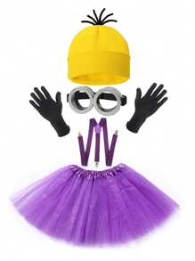 D EXCEED 3/4/5 pièces Accessoires de costume d'Halloween pour adultes - Bonnet jaune / Lunettes de protection / Gants / Bretelles pour se costumer à Halloween, bal de promo