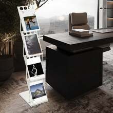 eusmeyusnt eusmeyusn Expositor de 4 niveles, revistero plegable con 4 compartimentos, ideal para exposiciones, ferias comerciales, folletos A4, catálogos, oficinas, bibliotecas, salas de espera y escuelas.