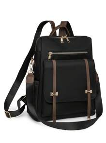 Zaino in nylon da donna con design, zaino a patta minimalista quadrato, grande capacità, stile college, adatto per shopping, portafoglio, giovani donne, studenti universitari, principianti, colletti bianchi. Ideale per ufficio, università, lavoro, affari, pendolarismo, attività all'aperto, viaggi e picnic