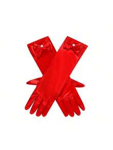 2025 Newest Model1 Double Bow Pearl Long Princess Gloves, Girl Dress, Show, PROM Gloves, Suitable For 3-8 Years,Best Gift For Wedding, Valentine's Day, Mother's Day, Halloween, Christmas, Birthday Party