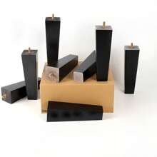 4 件家具腿，实木替换腿，易于安装适用于家具、桌子、橱柜、沙发、橱柜、咖啡桌、沙发、梳妆台、床、书桌等。（带五金和实木配件） - 黑色 - 查看 4