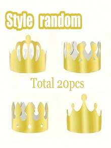 20pcs Gold Paper Crown - Birthday Party Decorative Hats, No Electricity Required, Disposable Event & Party Supplies - Gold - View 11