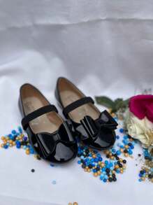 zapato zapatilla flats balerina para niña con moño ala moda para fiestas o eventos especiles recubierto negro tipo escolar - Negro - Ver 4