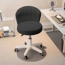 Small Desk Chair Round Rolling Chair With Back PU Leather Height Adjustable Swivel Vanity Work Computer Stool Chair For Home Office Bedroom(Set Of 2) - Black - View 7