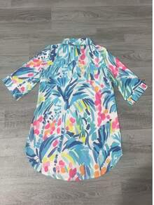 Damska jednorzędowa narzutka plażowa z nadrukiem tropikalnym