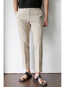 Linen Pants Men Slim Fit Elastic Waistband Lightweight Summer Beach Fashion Casual Pant-20256688 - Light Khaki - 查看 9