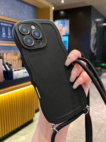 1 个白色波浪边柔软 TPU 斜挎手机壳 + 1 个尼龙伸缩挂绳，适用于 17/17 Air/17 Pro/17 Pro Max/16/16 Pro/16 Plus/16 Pro Max/15/14/13/12/11，柔软 TPU 防震全覆盖手机保护壳 - 黑色 - 查看 4