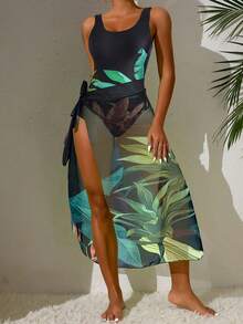 HKGFF-European And American One-Piece Swimsuit Bikini Set Conservative Belly Covering Beach Skirt Chiffon Wrapped Skirt Hot Spring Sexy Swimsuit Women