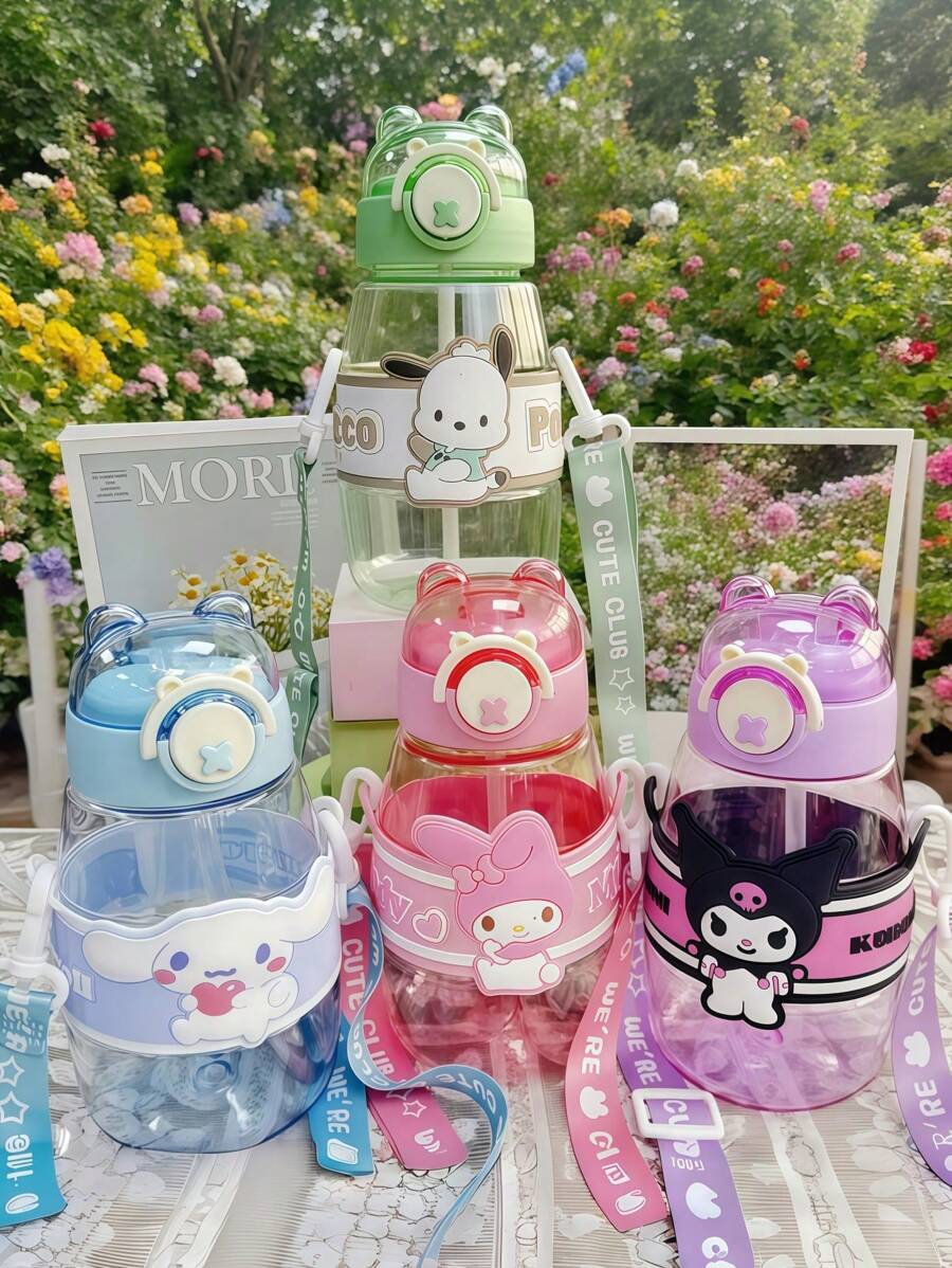 Sanrio 1 قطعة كوب كرتوني كبير البطن من سانريو بسعة 600 مل/20.28 أونصة، زجاجة مياه دائرية حديثة، محمولة مع حزام، مناسبة للاستخدام المنزلي والخارجي، مظهر أنيق، مناسبة كهدايا، هدايا عيد الميلاد، عيد الأم، موسم التخرج، هدايا مثالية