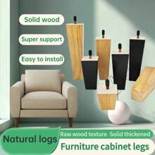 4 件家具腿，实木替换腿，易于安装适用于家具、桌子、橱柜、沙发、橱柜、咖啡桌、沙发、梳妆台、床、书桌等。（带五金和实木配件） - 黑色 - 查看 8