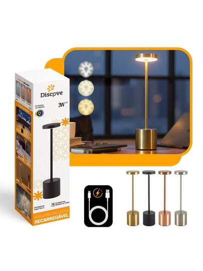 Luminária de Mesa 3 Tons Cabeceira Luxuosa Abajur Recarregável Escrivaninha LED Quarto Candeeiro