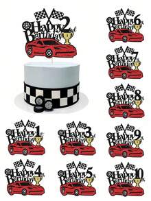 1 Buah Hiasan Kue Ulang Tahun Mobil Balap, Bendera Berkilau, Piala Balap, Tusuk Kue Mobil Balap untuk Tema Balapan Pesta Ulang Tahun ke-1-10 - MultiWarna - View 2