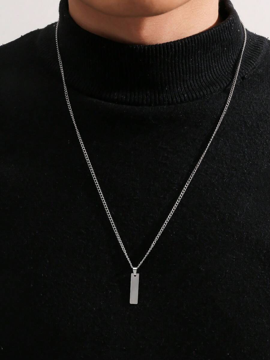 1pc Men's Tag Pendant Necklace, Suitable For Daily Wear