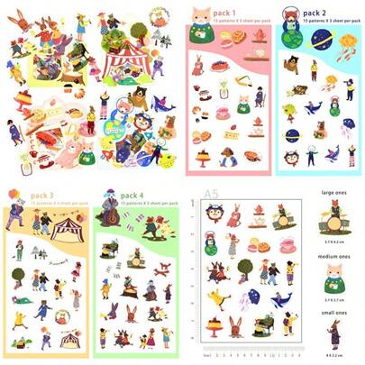 4 Packs Scrapbook Stickers Cute Animals Stickers Kawaii Stickers Journal Sticker Decoration Sticker Cartoon Woodland Animal Decals For Scrapbooking Diary Album DIY Arts And Crafts Fairytale