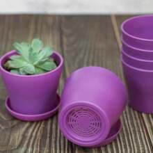 TDHDIKE 10 Pcs Plastic Planters Indoor Pots, Mini Flower Seedlings Nursery Flower Pot With Pallet, Modern Decorative Gardening Containers - 紫色 - 查看 3