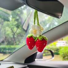 Crochet Plant Hanging Basket For Car Rear View Mirror Decor, Polyester, Light Green, Durable, Handmade, Cute Interior Aesthetic, Gift For Women - 粉紅色 - 查看 17