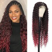 Density Of 180%32inch Boho Knotless Braided Wigs For Women Bohemian Box Braided Wigs Double Full Lace Braided Wigs With Baby Hair Synthetic Boho Braid - hình dạng - Xem 13