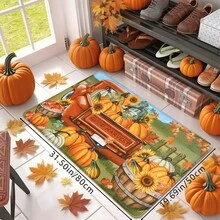 1pc Thanksgiving Harvest Season Crop Print Holiday Doormat, Soft Non-Slip Absorbent Machine Washable Kitchen Mat, Festive Cozy Entryway Rug, Rectangular Low Pile Holiday Home Decor Mat, Suitable For Living Room, Bedroom, Kitchen, Laundry Room, Bathroom