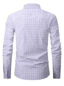 Luxury Wingtip Collar Dress Shirt For Groom, Stretch Comfort Fit, Wrinkle-Free & Breathable Fabric, Self-Tie Bow Tie, Black Tie Wedding & Gala Essentials - 淺灰藍格 - 查看 3