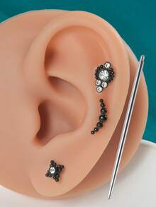 3入組水鑽裝飾耳釘和1入組工具 - 彩色 - 查看 7