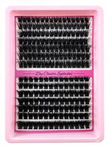 210pcs DIY Faux Mink Eyelashes 120D+160D Fluffy Individual Lash Extensions, 5D Effect 0.07mm Curled Dramatic Lashes 9-16mm Mixed Tray, Makeup Tools, Bulk Personal Lash Extension, Suitable For Home Use, Everyday Makeup, Costume Play - D - 查看 2