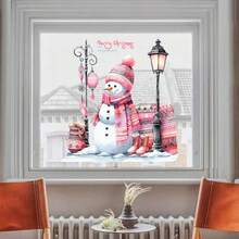 Autocolant pentru fereastră cu om de zăpadă roz de basm - Set autoadeziv pentru decor de sărbători. Design eșarfă și fundă, autocolant pentru sticlă pentru sufragerie și dormitor, cadou ideal pentru fete. Include 1 autocolant pentru sticlă cu om de zăpadă roz de Crăciun și eșarfă, autocolant autoadeziv pentru decor de sărbători pentru sufragerie și dormitor, cadou frumos pentru a îmbunătăți atmosfera de sărbătoare din casa ta.
