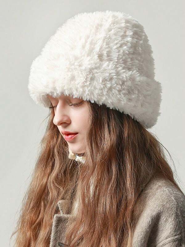 Damen Dicke thermisch gefütterte warme Kunstfell Ohrenschutz Strickmütze, vielseitig Lässig Polyester weiche Beanie Mütze, Herbst/Winter