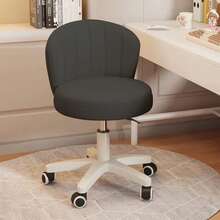 Small Desk Chair Round Rolling Chair With Back PU Leather Height Adjustable Swivel Vanity Work Computer Stool Chair For Home Office Bedroom - Black - View 4