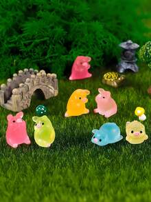 10/20 buc purceluși mini luminoși din rășină, strălucesc în întuneric roz, figurine de animale mici, ornament pentru grădină de zâne DIY, recipient de sticlă, decor pentru plante în ghiveci, meșteșuguri în micropeisaj, decorare de grădină, accesorii interioare auto, petrecere, cadou perfect de ziua de naștere