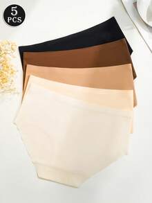 5 Pcs Women's Seamless Ice Silk Triangle Panties, Solid Color Soft Skin-Friendly Bikini, Comfortable Stretchy Briefs, Intimates Underwear & Lingerie Daily Wear - Nhiều màu - Xem 7