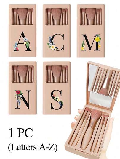 Tragbares Make-up Pinsel Set mit Spiegel, bunte Blumen Schwarze Buchstaben A-Z, Make-up Pinsel Set in Box, multifunktionaler Make-up Pinsel mit Spiegelbox, Mini Multifunktions Make-up Pinsel, Foundation Make-up Pinsel, Lidschatten Pinsel, Anfänger Beauty Tool Mischpinsel Make-up Aufbewahrungsbox Make-up Ständer enthält Make-up Pinsel