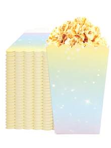 10 pièces/20 pièces/50 pièces Boîtes à pop-corn en papier arc-en-ciel, sacs à pop-corn en papier colorés, contenants pour bonbons et collations, seaux à pop-corn en papier, supports pour fête d'anniversaire, mariage, baby shower, fournitures de fête