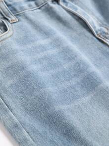 青少年男孩中号水洗蓝色猫须做旧修身直筒牛仔裤 - 淺色水洗藍 - 查看 4