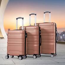 Three-Piece Suitcase, 20/24/28 Inches, – Expandable Large Capacity (L & XL) + Foldable Cup Holder (M), ABS Material, TSA Lock, 360° Swivel Double Wheels, Family Travel Suitcase - 藕粉紅色-無杯架 - 查看 9