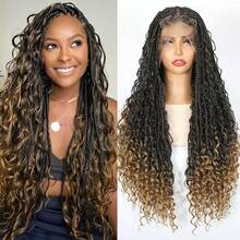 Density Of 180%32inch Boho Knotless Braided Wigs For Women Bohemian Box Braided Wigs Double Full Lace Braided Wigs With Baby Hair Synthetic Boho Braid - hình dạng - Xem 2