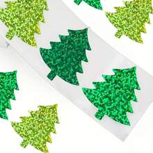 500pcs Glitter Christmas Tree Sticker Roll - Self-Adhesive PVC Glossy Holiday Labels, Suitable For Gift Wrapping, Scrapbooking, Cards - Asymmetrical Shape, Green & Gold Glitter, Christmas Stickers, Scrapbooking Accessories, Durable Design - Multicolor - View 3