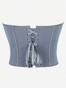 เสื้อเกาะอกคอร์เซ็ตสีพื้น, เกาะอก, ติดกระดุมด้านหน้า, รัดเอว, เปิดหลังพร้อมริบบิ้น, เหมาะสำหรับงานแฟนซี, ฮาโลวีน - สีเทา - ดู 2