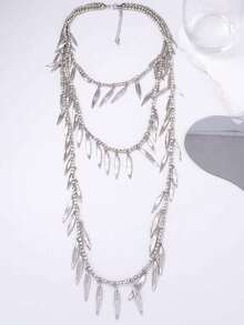 1pc Minimalist Alloy Feather & Leaf Beaded Textured Pendant Necklace For Women - Leaf Luxury Necklace - View 10