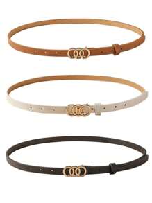 3pcs Women's Simple Triple Ring Buckle Decorative Belt, Suitable For Sweaters, Coats, Dresses, Jeans, Trousers, Daily Use Fall, Autumn, Halloween