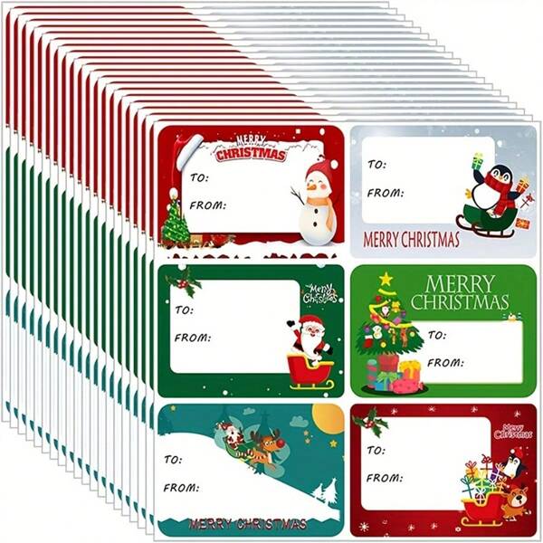 240pcs Festive Christmas Gift Tags - Self-Adhesive Holiday Labels With Santa, Reindeer, Snowmen & Holiday Designs, Red & White Paper Tags For Christmas Presents, Christmas Gift Tags(60/120/240pcs)