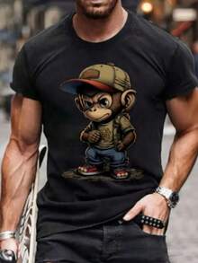 Men's Round Neck Monkey Print T-Shirt, Men's Fashion Monkey Print, Casual Short Sleeve T-Shirt, Promotion Men's Blouse, Comfort For All Seasons