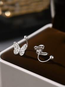 FOREVER QUEEN 1 PC 925 Sterling Silver Dangle Belly Button Rings Belly RingButterfly Belly Button Ring Dangling CZ Belly Screw Navel Barbell Piercing Jewelry For Women