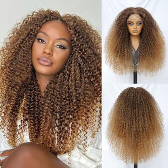 Jerry Curl Synthetic Lace Wigs 24 Inch Kinky Curly Wigs For Afro Female 13x5x1.5 Black Pre Plucked Latisha Lace Front Wigs For Woman