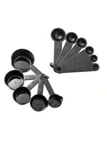 5pcs/10pcs Plastic Baking Measuring Cups And Spoons Set, 10 Pieces Black Plastic Measuring Cups And Spoons Set With Measurement Markings - Black - View 14